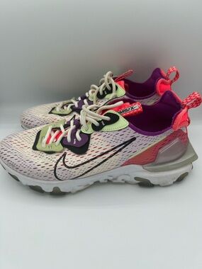 Men Nike White Pink Purple Lime Accent React Element Sneakers